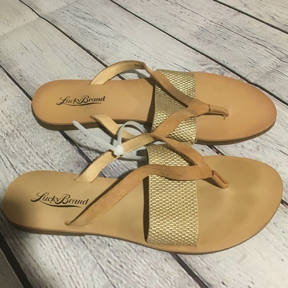 Lucky brand leather and gold metallic slip on sandals | 6M - Picture 2 of 9